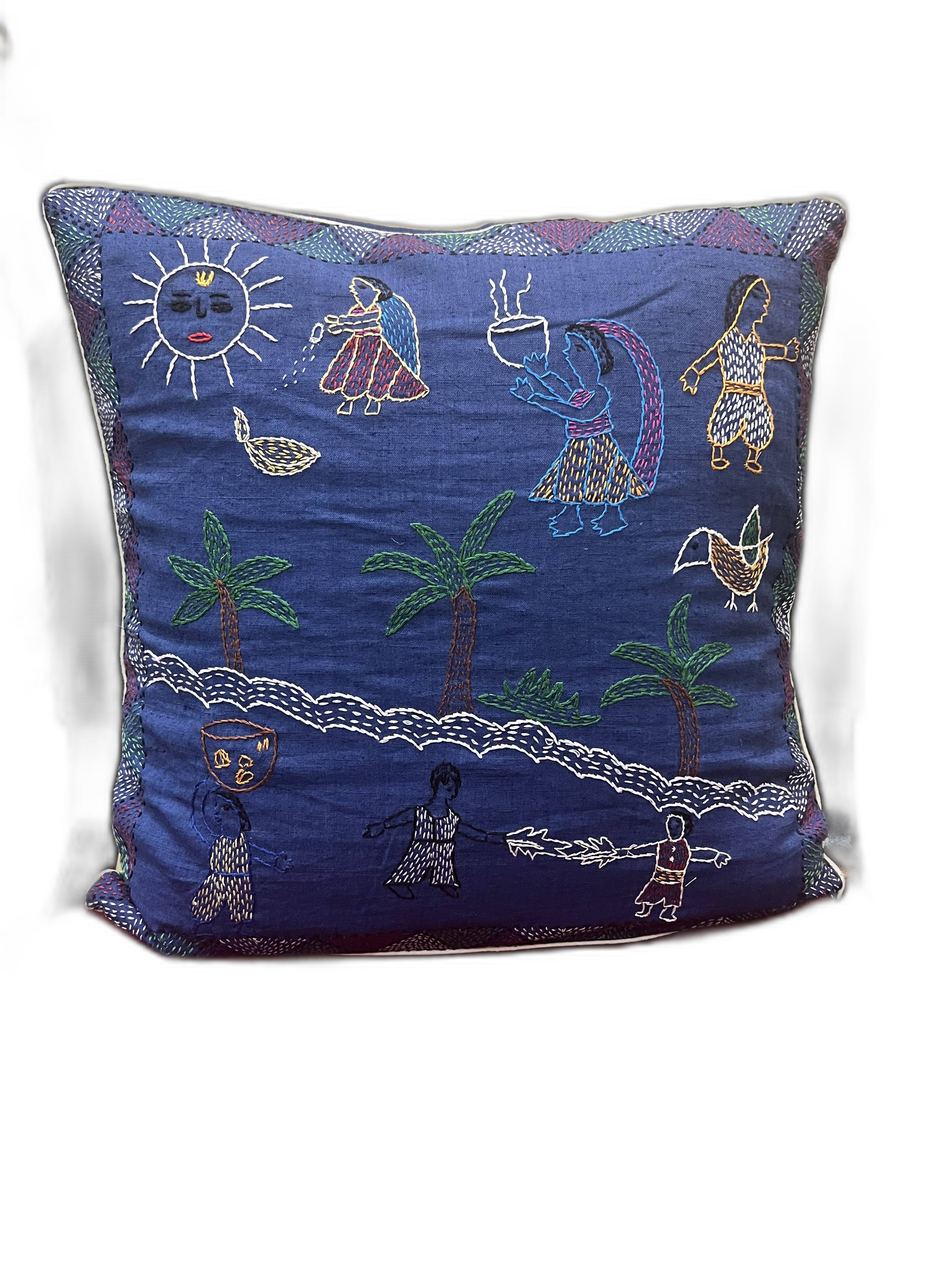 HAND-CRAFTED SUJNI NAVY BLUE CUSHION COVER